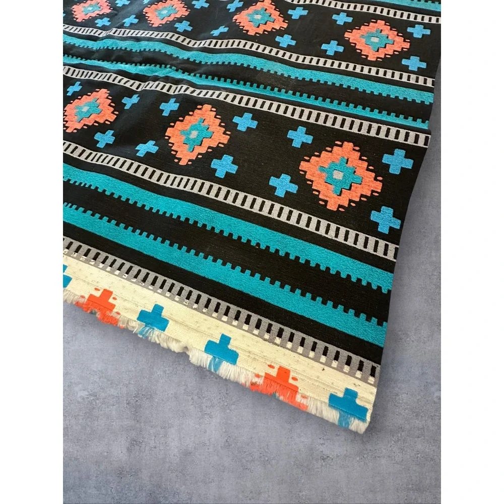 Southwestern Fabric Textile Panel Black Turquoise Coral Painted/Screen print